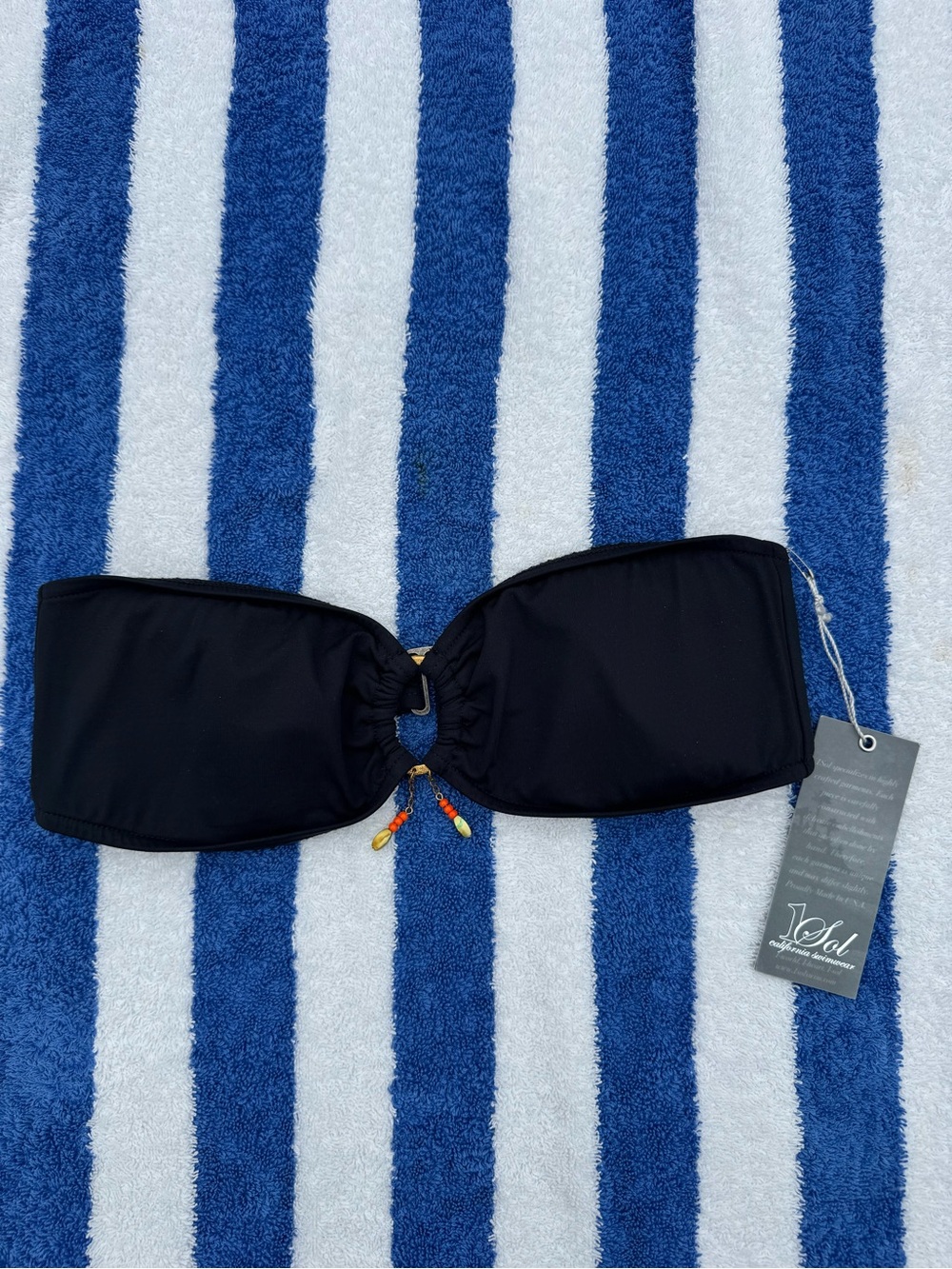 Black Bandeau Bikini Top with Bead Accent